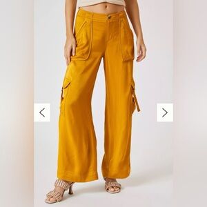 By Anthropologie Mustard Wide-Leg Cargo Pants Size 14